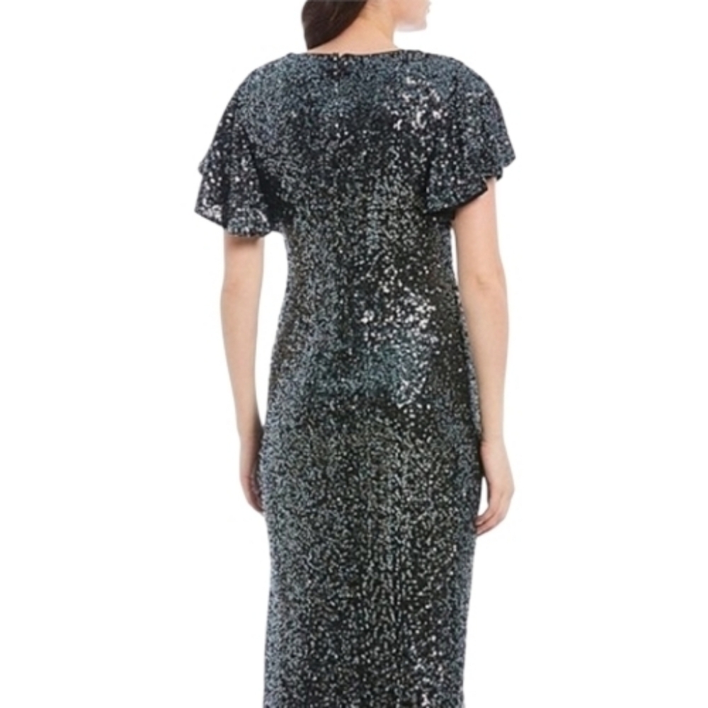 Marina Gunmetal Flutter Sleeve Sequined Formal Evening Dress, 14, Elegant, Party - Picture 6 of 14
